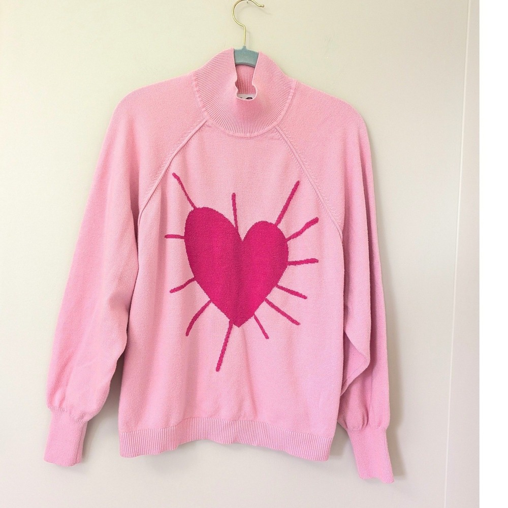 Kerri Rosenthal XO KR Pink Heart Intarsia Mock Neck Sweater Womens M